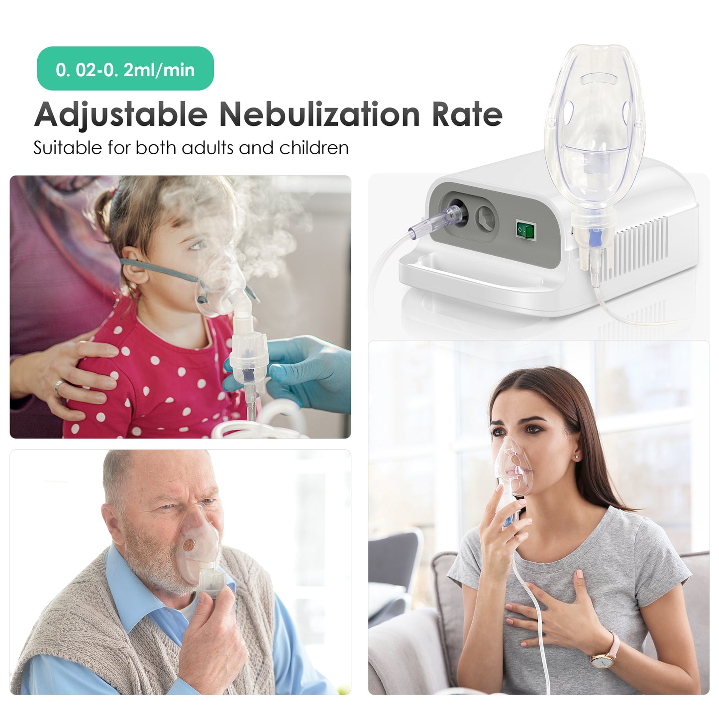 Patin Nebulizer Machine for Adults & Kids - Portable Nebulizer Machine for Breathing with Mouthpiece & Mask, Desktop Asthma Compressor Nebulizer for Home Use